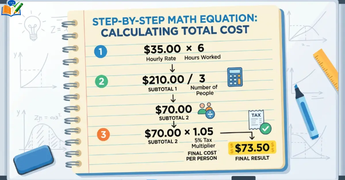 Step by step discount math formula on notepad with calculator