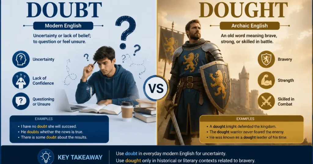 Comparison between a modern student and a medieval knight illustrating two different English words