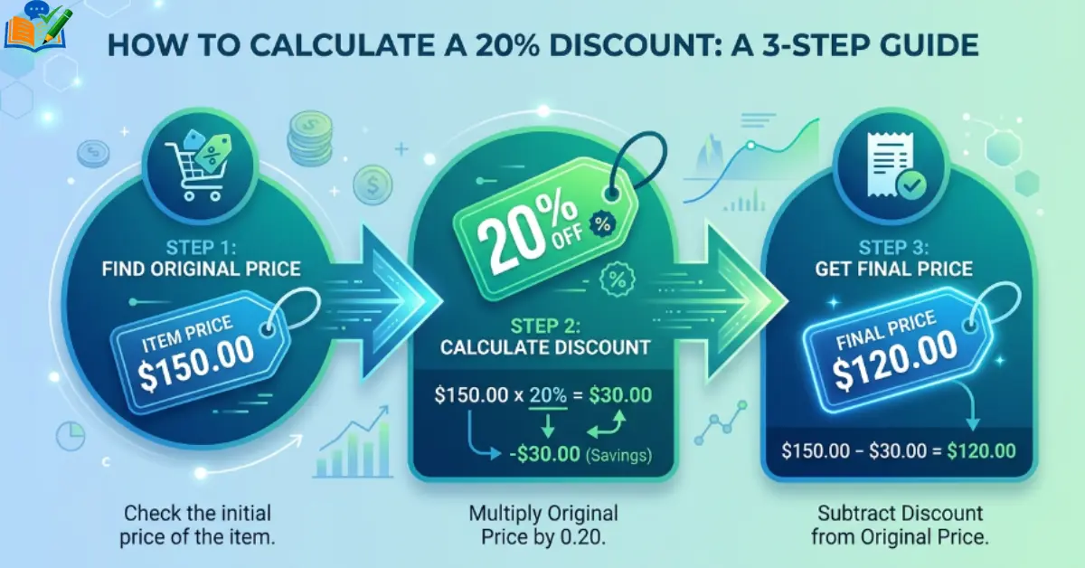 Percent off formula chart showing price times discount divided by 100