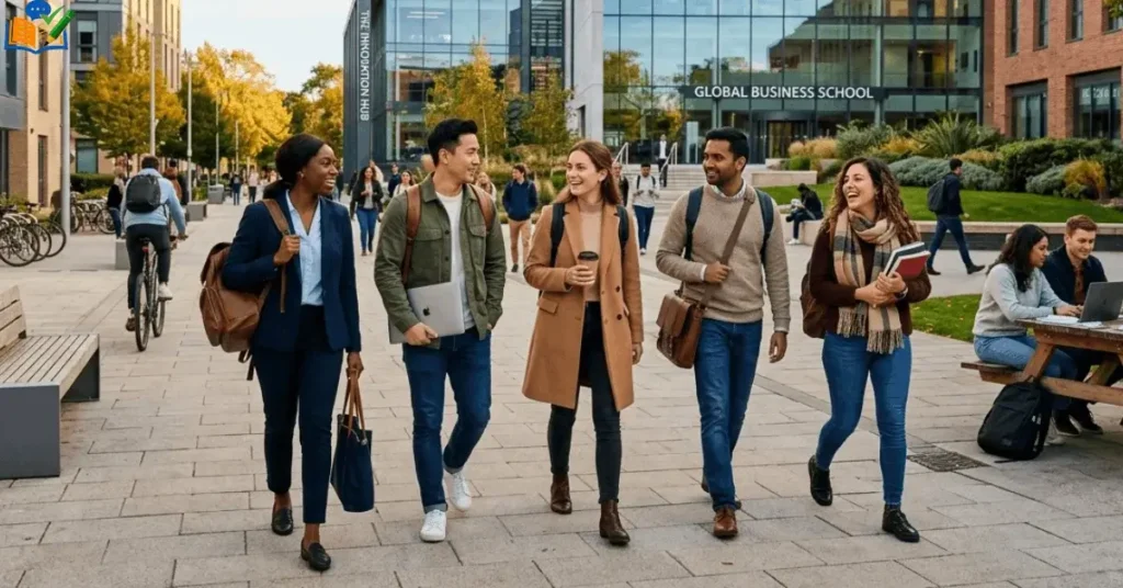 MBA students enjoying university campus life