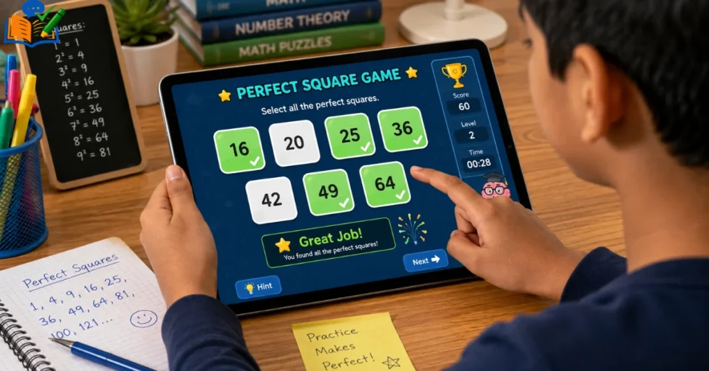 Student playing square number game