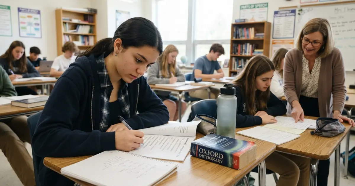 Student answering grammar questions
