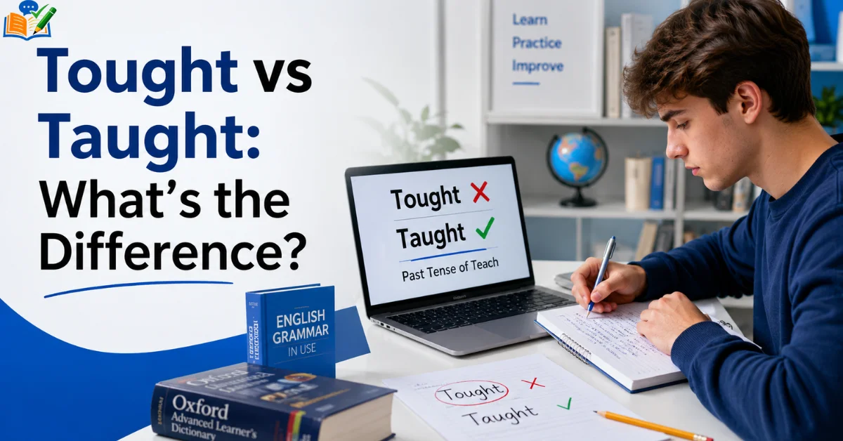 correction notes for a Tought vs Taught English grammar guide.